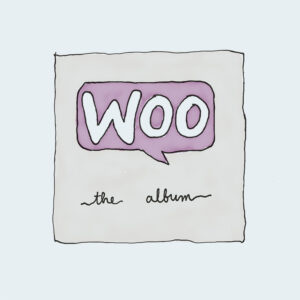 Minimalist hand-drawn 'Woo the album' cover art graphic.