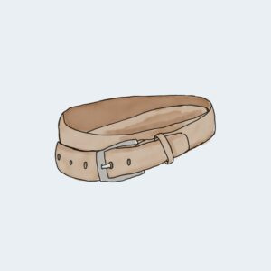 Illustration of a tan leather belt with silver buckle.