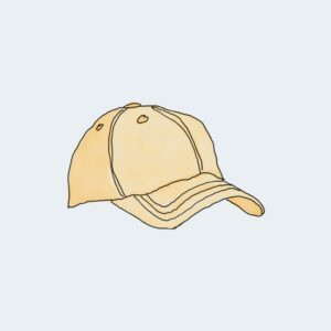 Watercolor illustration of a light yellow baseball cap.