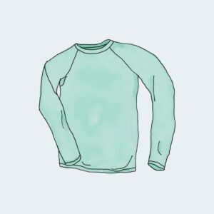 Illustration of a mint green long-sleeved shirt.