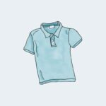 Illustration of a light blue short-sleeve polo shirt.