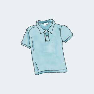 Illustration of a light blue short-sleeve polo shirt.