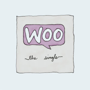 Illustration of a purple speech bubble with 'WOO' text.