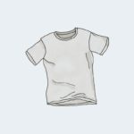 Hand-drawn illustration of a plain white t-shirt.