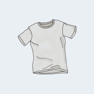 Hand-drawn illustration of a plain white t-shirt.