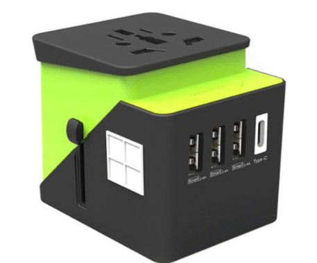 2019 , 3 USB + 1 Typc C International Power Adapter for Europe, UK, China, Australia, Japan and More 200 Countries Black Green - Image 5