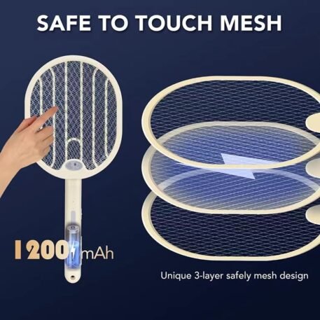 Foldable Electric Fly Swatter - Bug Zapper - Rechargeable Fly Zapper Racket Rotatable Handle Design with 3-Layer Safety Mesh - Image 4