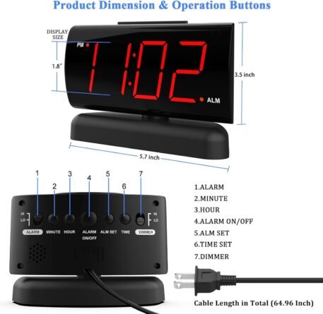 GING YHAU alarm clock large digital rotating base 2-level brightness digital clock bedroom bedside alarm clock - Image 6