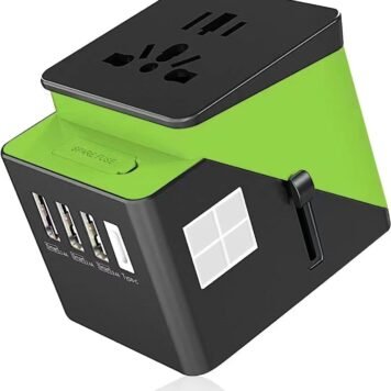 2019 , 3 USB + 1 Typc C International Power Adapter for Europe, UK, China, Australia, Japan and More 200 Countries Black Green