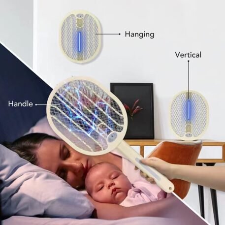 Foldable Electric Fly Swatter - Bug Zapper - Rechargeable Fly Zapper Racket Rotatable Handle Design with 3-Layer Safety Mesh - Image 5