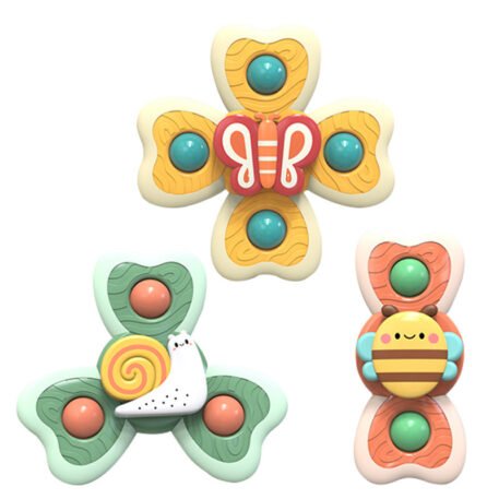 3pcs cartoon baby bath toy bee butterfly snail insect cute rotating fidget spinner toy with suction cup for kids gifts wholesale - Image 2