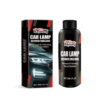 DivineLink1 Car Lamp Recover Emulsion for restoring headlights. Featuring RayHong packaging designed to remove yellowing and oxidation for improved clarity and visibility.