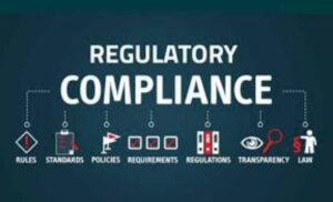 Infographic showing Regulatory Compliance with various icons and labels.